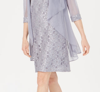 R & M Richards Women's Embellished Lace Sheath Dress & Jacket Gray Size 12