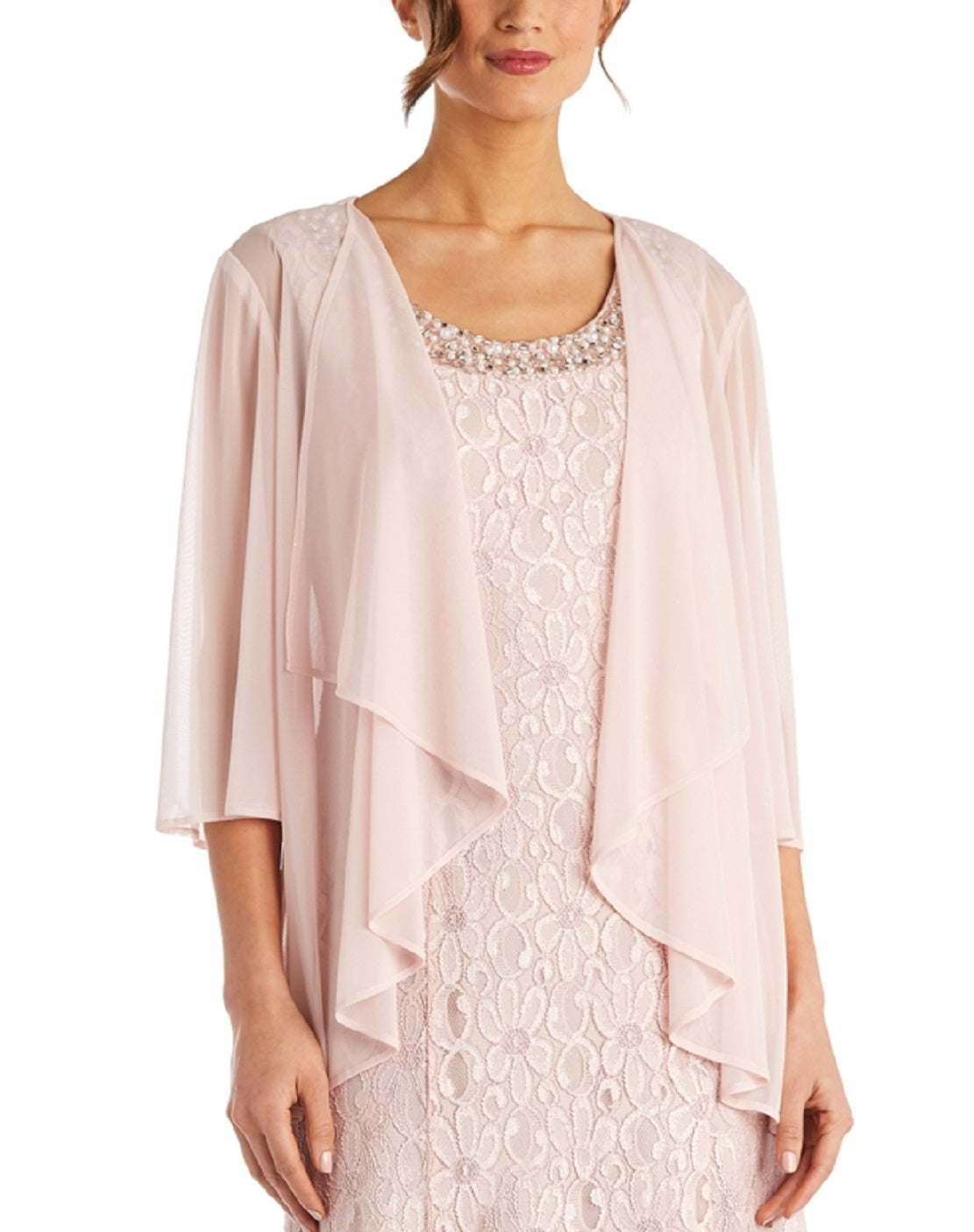 R & M Richards Women's Beaded Dress & Flyaway Jacket Pink Size 12