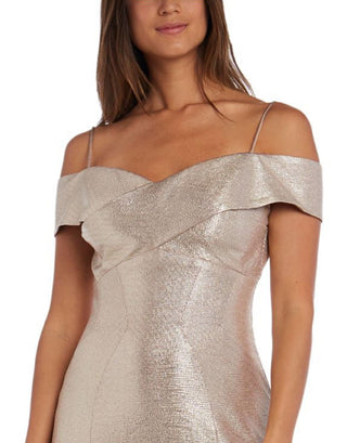 Nightway Women's Off The Shoulder Metallic Gown Brown Size 4 Petite