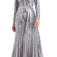 R & M Richards Women's Embellished Godet Gown Silver Size 12
