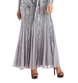 R & M Richards Women's Embellished Godet Gown Silver Size 12