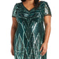R & M Richards Women's Sequinned Beaded Long Dress Green Size 16W