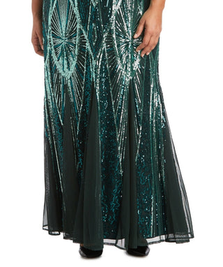 R & M Richards Women's Sequinned Beaded Long Dress Green Size 16W