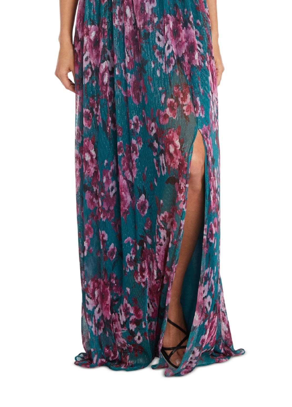 Nightway Women's Floral Print Pleated Gown Blue Size 8