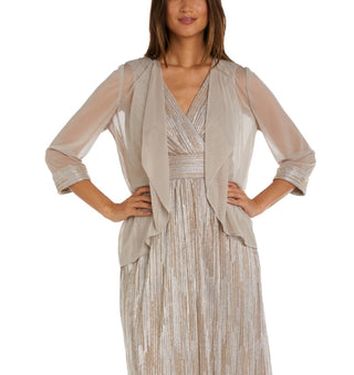 R & M Richards Women's 2 Pc Metallic Jacket & Dress Brown Size 14 Petite