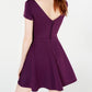 City Studios Women's Short Sleeve V Neck Above The Knee Fit Flare Dress Purple Size 7