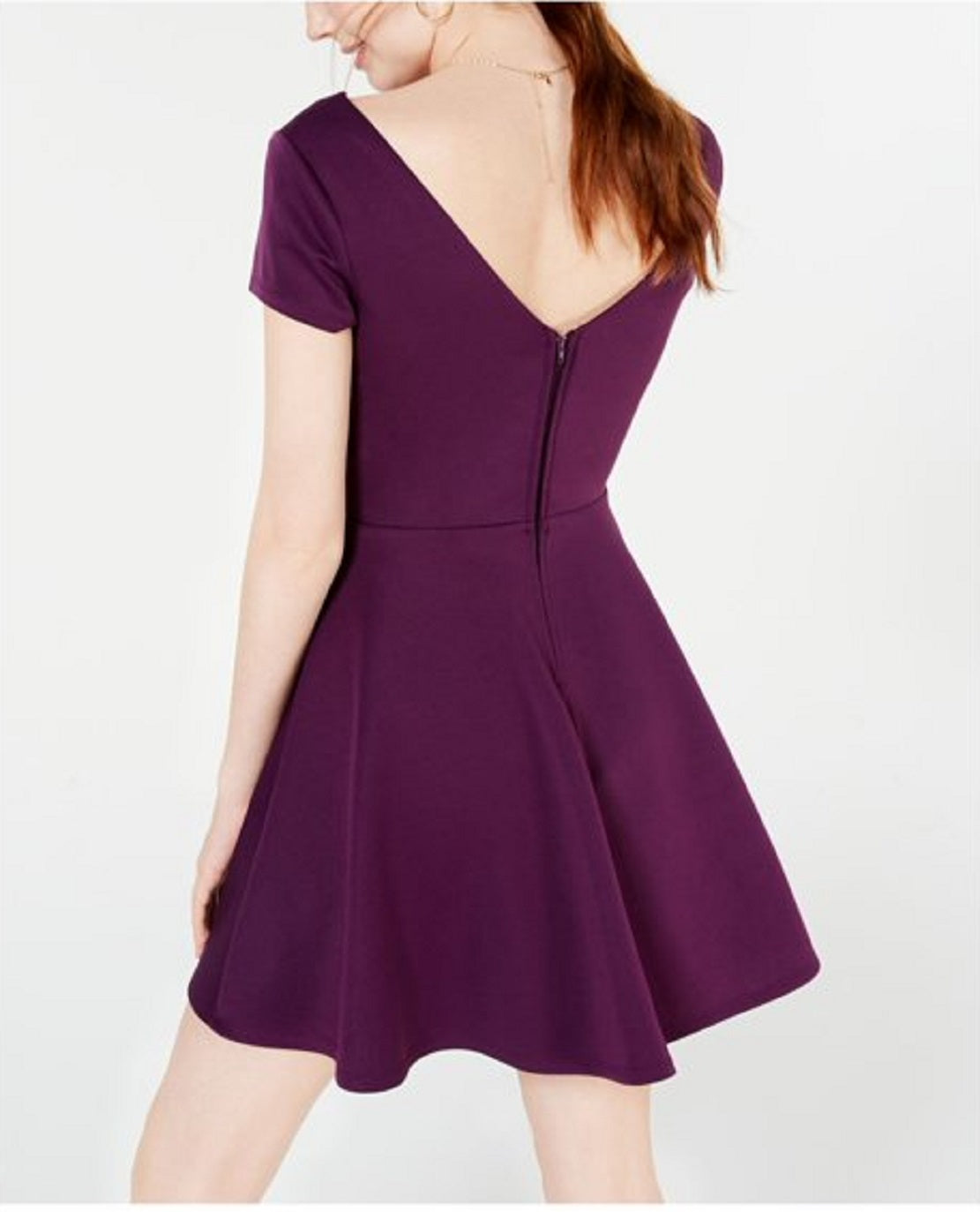 City Studios Women's Short Sleeve V Neck Above The Knee Fit Flare Dress Purple Size 7