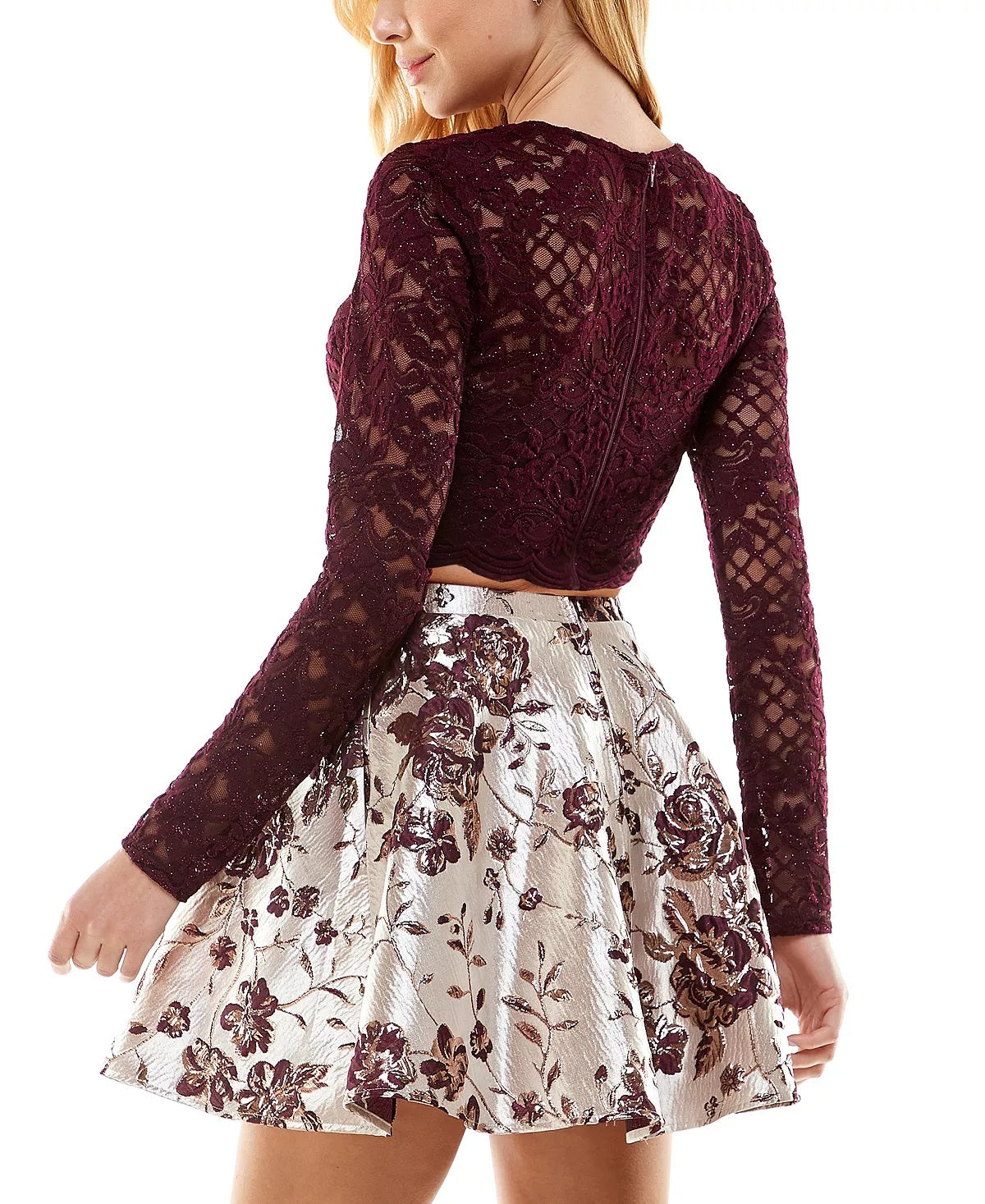 City Studios Junior's Lace Top & Floral Skirt Purple Size 7