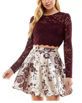 City Studios Junior's Lace Top & Floral Skirt Purple Size 7