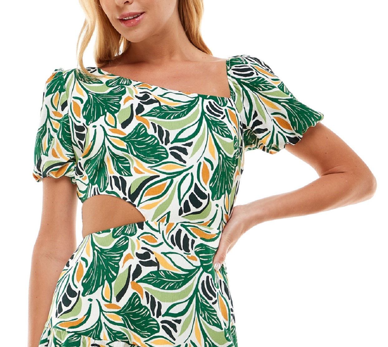 City Studios Junior's Asymmetrical Side Cutout Dress Green Size 5