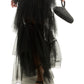 City Studios Junior's Off The Shoulder Tiered Mesh Gown Black Size 9