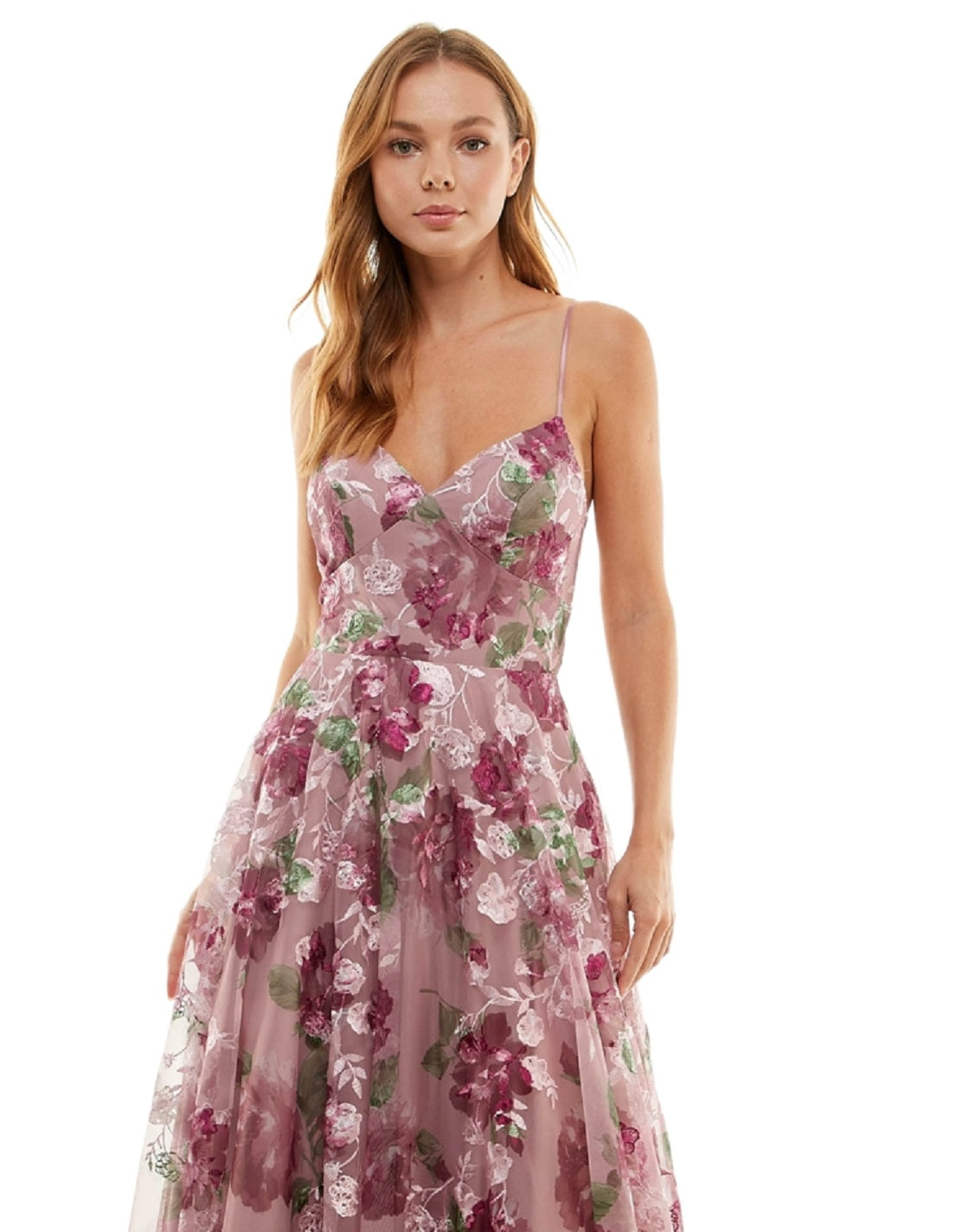 Say Yes To The Prom Junior's Embroidered Floral Lace Up Gown Purple Size 7