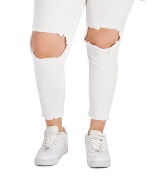 Tinseltown Trendy Women's Destructed Mom Jeans White Size Petite Small