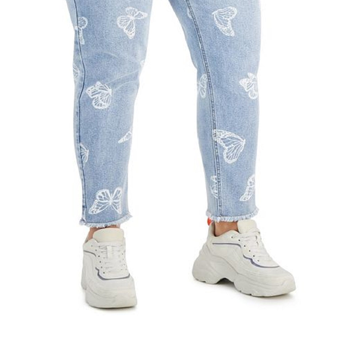 Tinseltown Trendy Women's Butterfly Print Mom Jeans Blue Size 18W