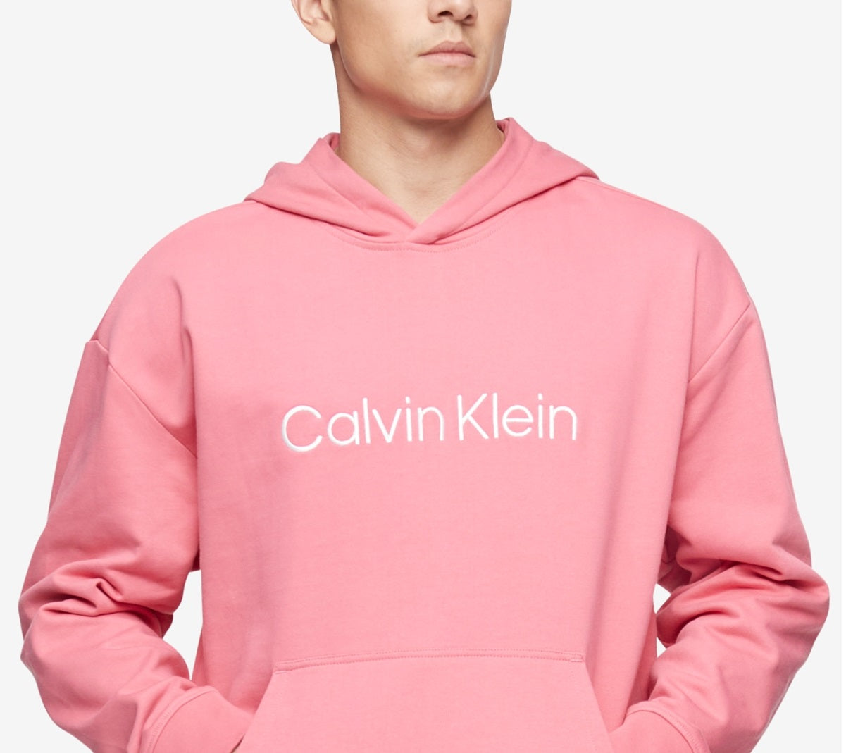 Calvin Klein Men's Relaxed Fit Standard Logo Terry Hoodie Pink Size Medium