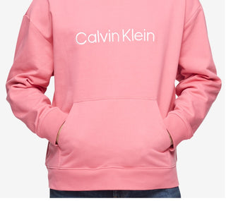 Calvin Klein Men's Relaxed Fit Standard Logo Terry Hoodie Pink Size Medium