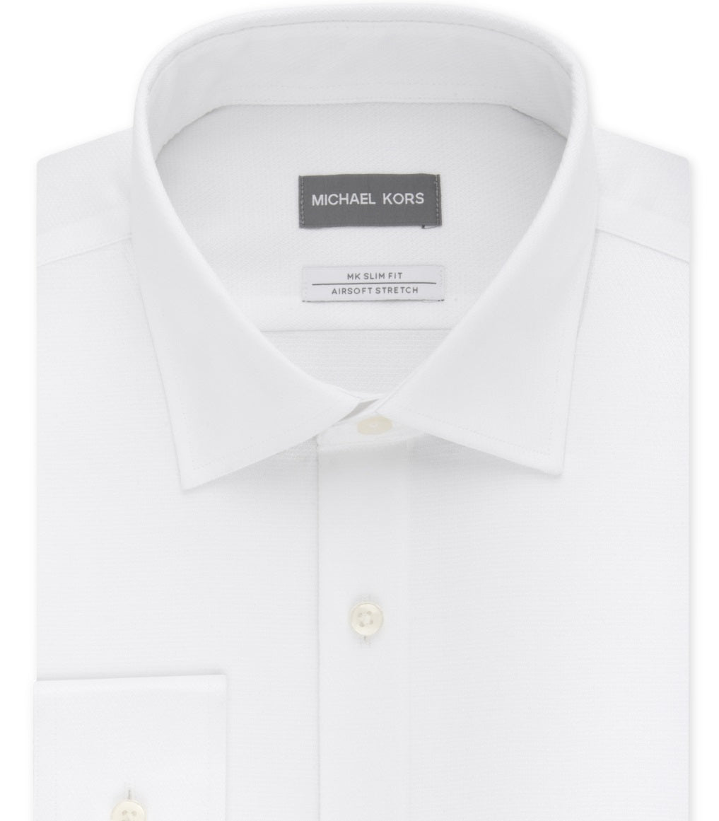 Michael Kors Men's Slim Fit Airsoft Performance Non Iron Dress Shirt White Size 16.5X34X35