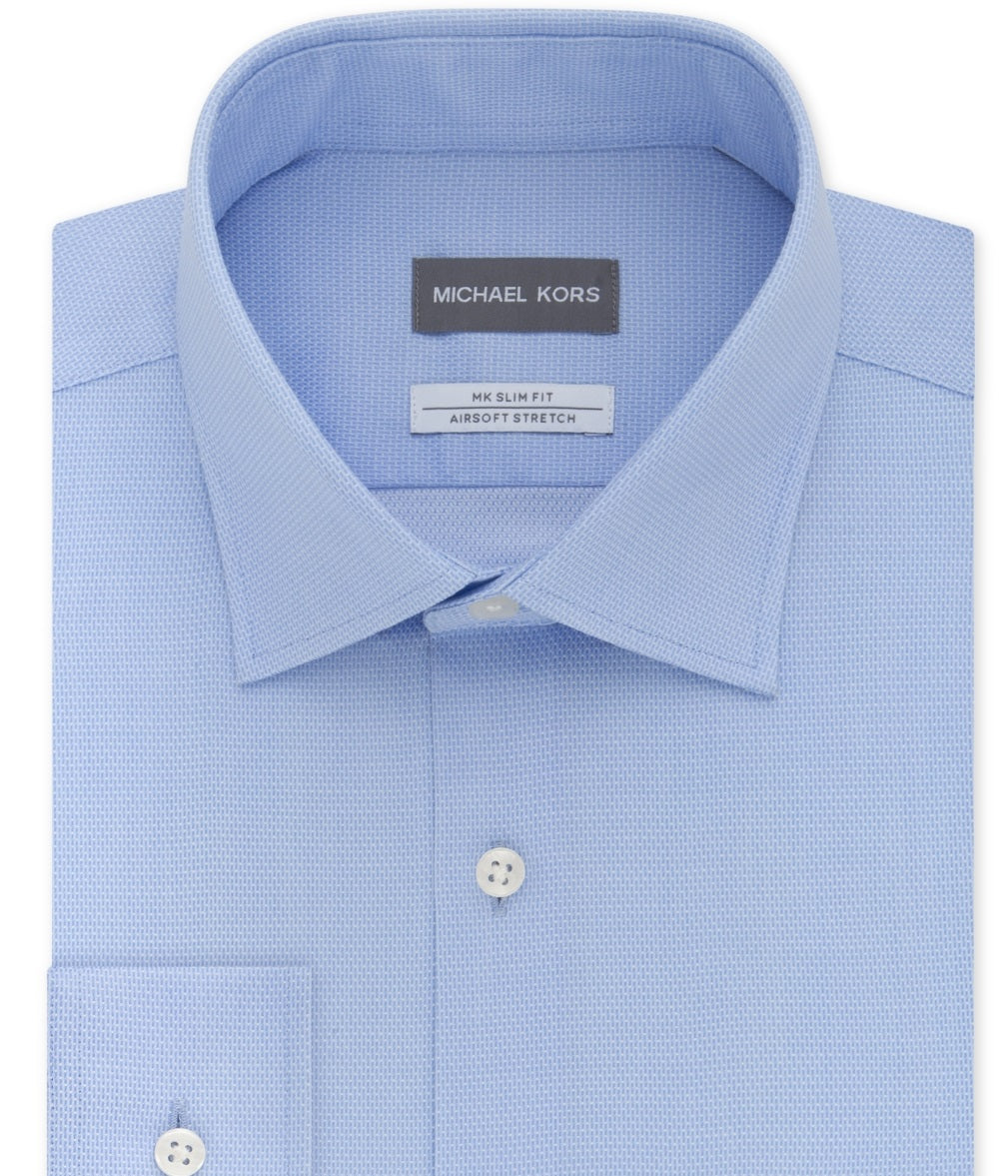 Michael Kors Men's Slim Fit Airsoft Performance Non Iron Dress Shirt Blue Size 17X34X35