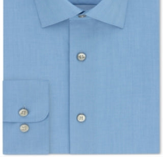 Calvin Klein Men's Classic Fit Non Iron Herringbone Dress Shirt Blue Size 19 / 35-36