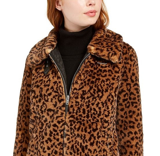 BCX Junior's Faux Fur Zip Front Coat Brown Size Large