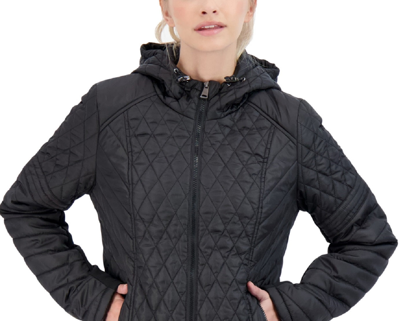 Sebby Junior's Hooded Quilted Raincoat Black Size Small