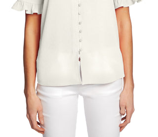 CeCe Women's Ruffle Sleeve Blouse Brown Size Large