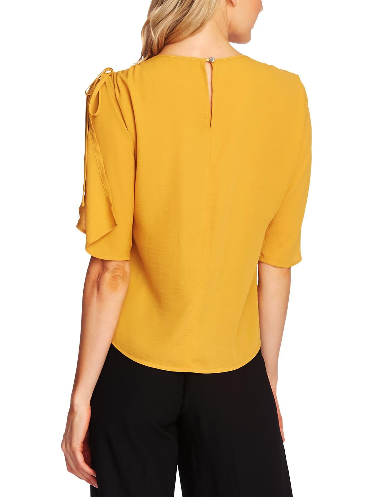 Vince Camuto Women's Gathered Tie Shoulder Blouse Yellow Size Small
