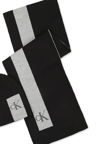 Calvin Klein Men's Logo Scarf & Beanie Hat Set Black Size Regular