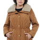 Michael Kors Women's Hooded Faux Fur Collar Quilted Coat Brown Size 1X