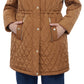 Michael Kors Women's Hooded Faux Fur Collar Quilted Coat Brown Size 1X