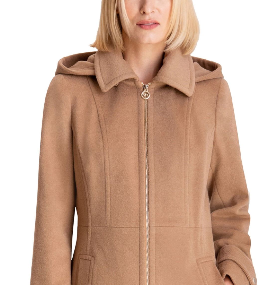 Michael Kors Women's Hooded Notched Collar Coat Brown Size XX-Small