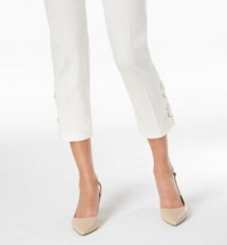 Alfani Women's Lace-up Stretch Tab Front Ankle Pants White Size 14