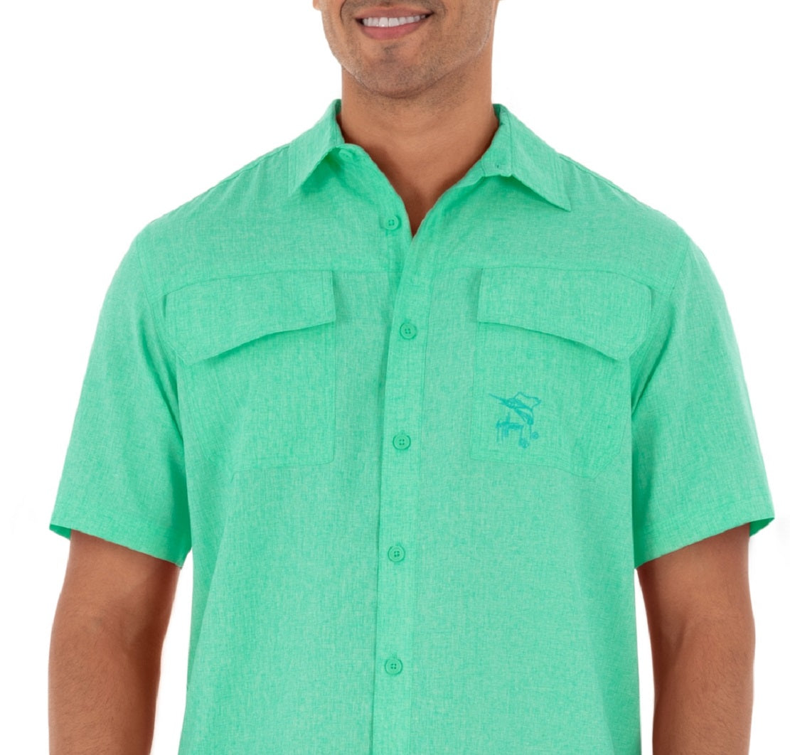 Guy Harvey Men's Heathered Textured Fishing Shirt Green Size XX-Large