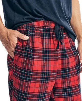 Nautica Men's 2 Pc Classic Fit Solid T-Shirt & Plaid Flannel Pajama Pants Set Blue Size Medium