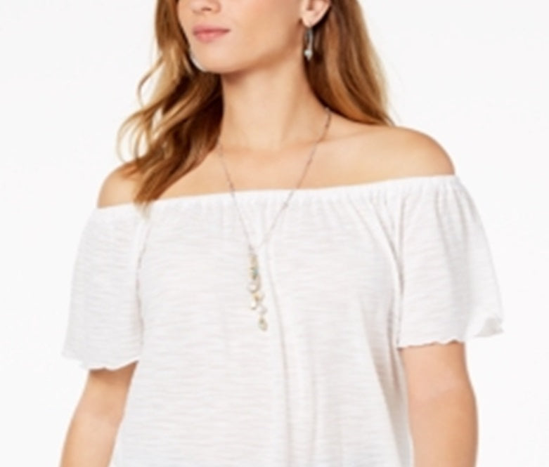 Style & Co Women's Short Sleeve Blouse Top White Size XXL