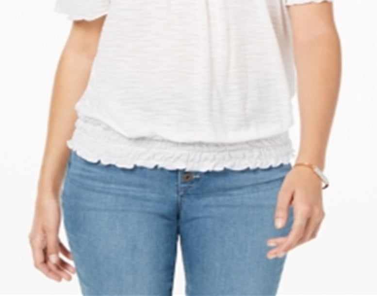 Style & Co Women's Short Sleeve Blouse Top White Size XXL