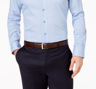 Alfani Men's Athletic Fit Performance Stretch Step Twill Textured Dress Shirt Blue Size 15X34X35