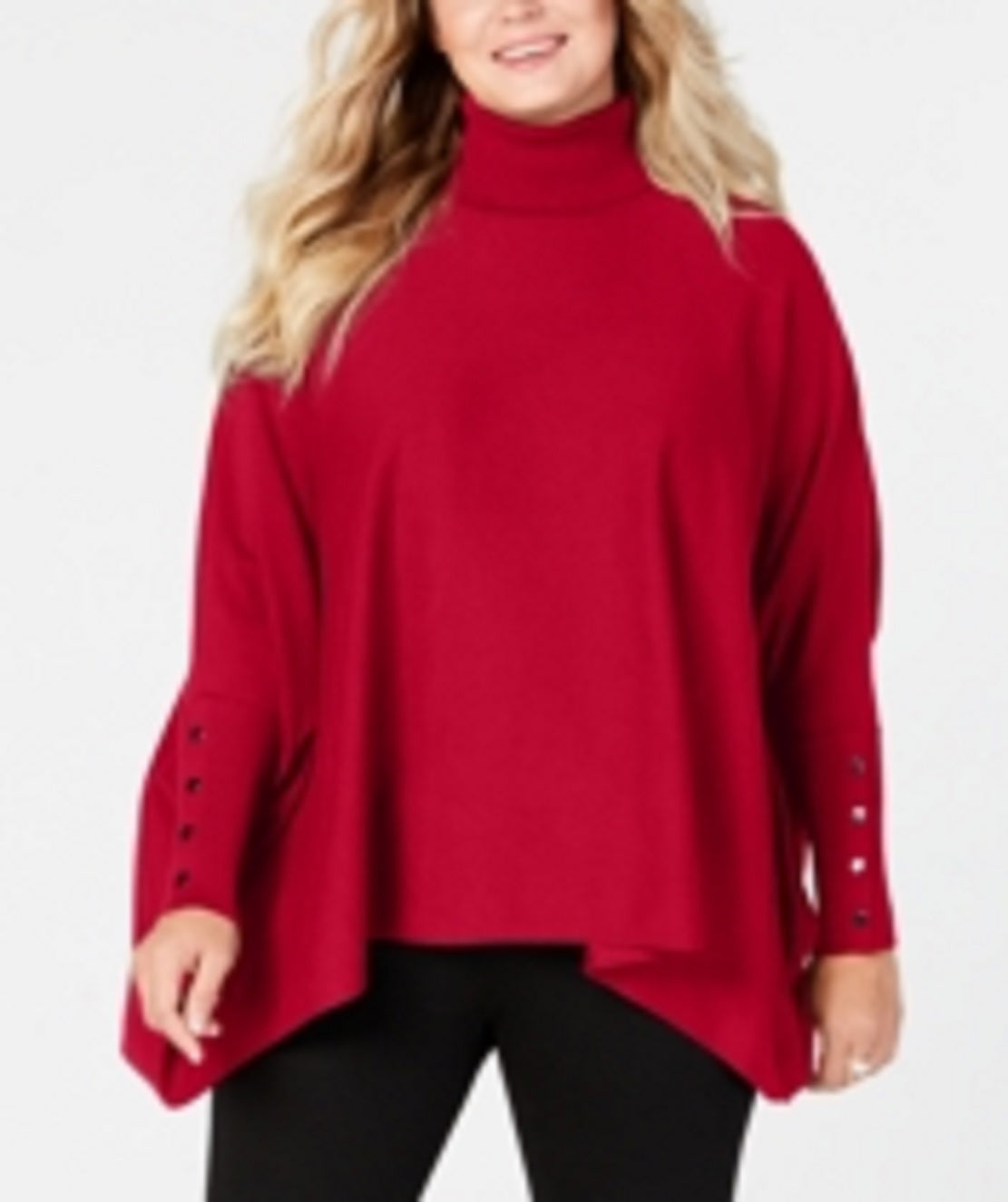 Alfani Women's Turtleneck Poncho Sweater Red Size 2X