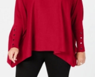 Alfani Women's Turtleneck Poncho Sweater Red Size 2X