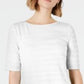 Charter Club Women's Cotton Texture Striped Elbow Sleeve Top White Size Medium
