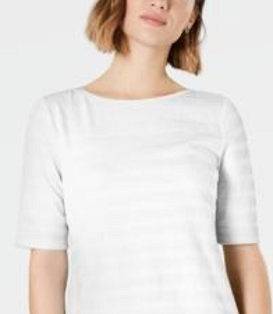 Charter Club Women's Cotton Texture Striped Elbow Sleeve Top White Size Medium