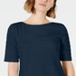Charter Club Women's Cotton Texture Striped Elbow Sleeve Top Blue Size XX-Large