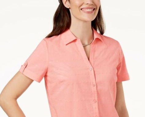 Karen Scott Women's Cotton Eyelet Shirt Pink Size Petite Medium