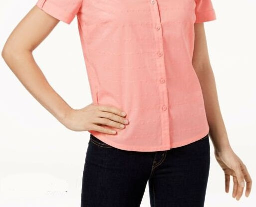 Karen Scott Women's Cotton Eyelet Shirt Pink Size Petite Medium