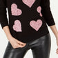 INC International Concepts Women's Sequin Heart Sweatshirt Black Size X-Small
