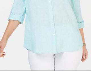 Charter Club Women's Linen Shirt Blue Size Small