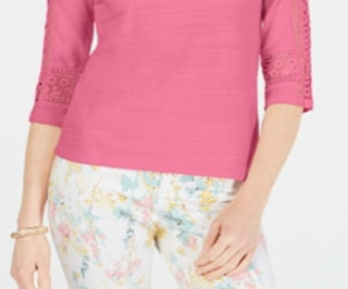 Charter Club Women's Crochet Inset Top Pink Size X-Large