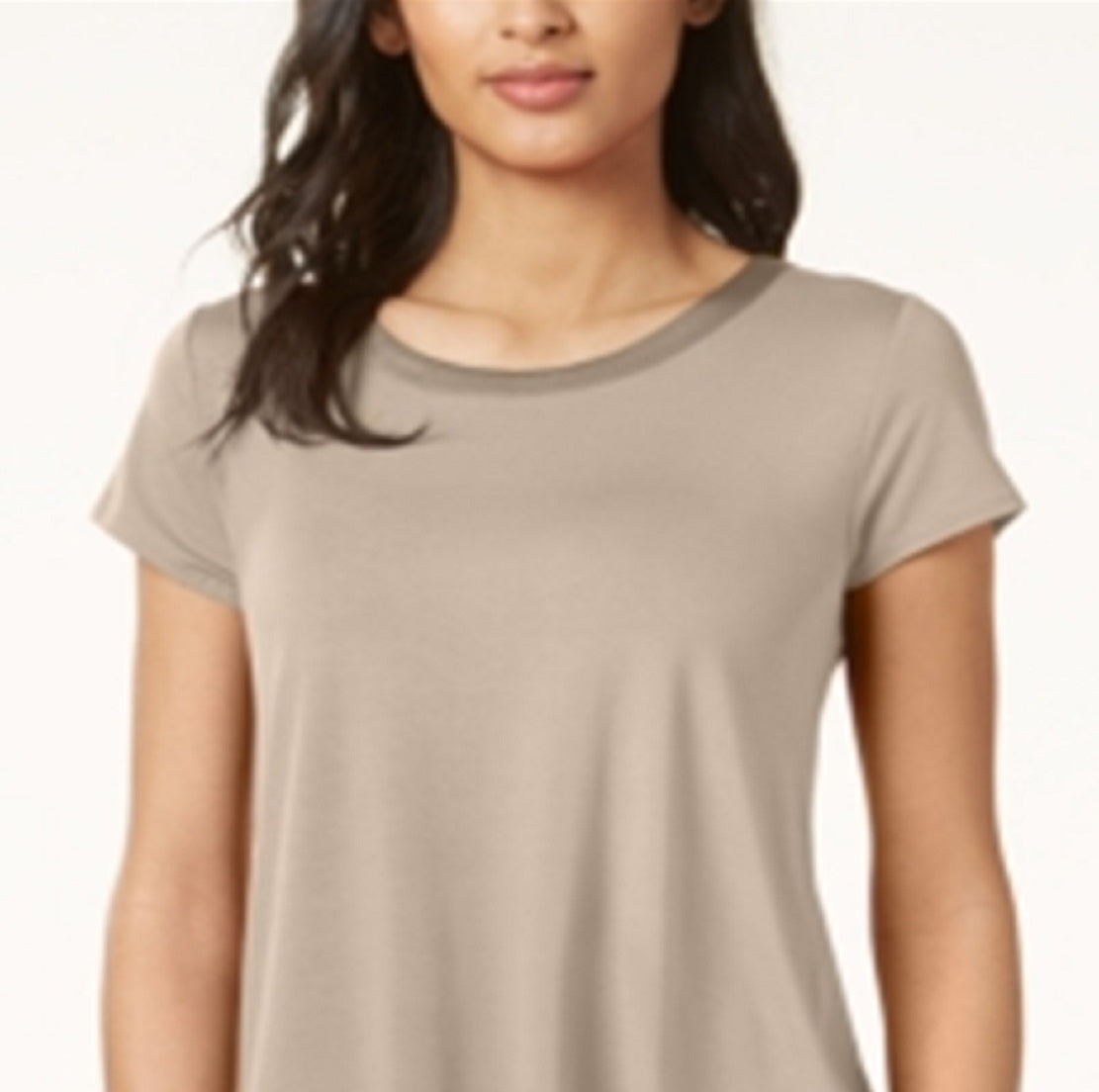 Alfani Women's Satin Trim High Low T-Shirt Brown Size -Petite XL