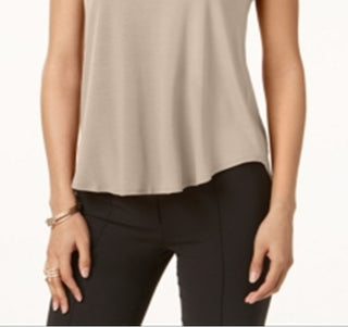 Alfani Women's Satin Trim High Low T-Shirt Brown Size -Petite XL