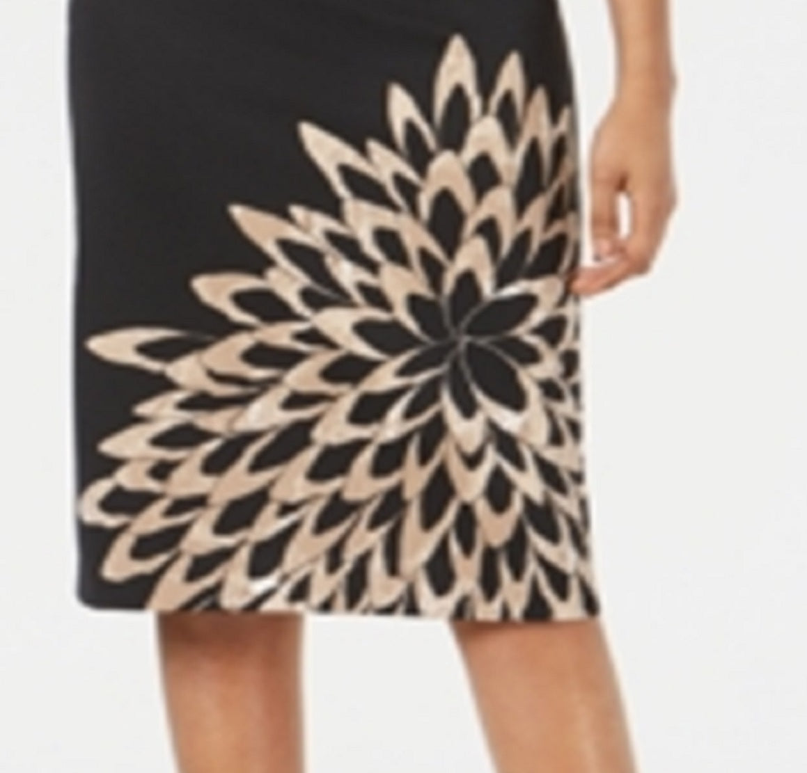 Alfani Women's Stretch Zippered Slitted Scuba Lined Floral Knee Length Wear To Work Pencil Skirt Black Size Small